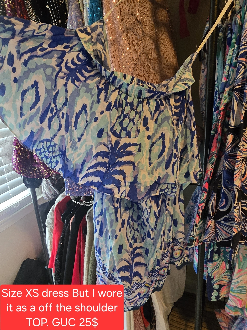 Lilly Pulitzer Blue and White Off-Shoulder Top